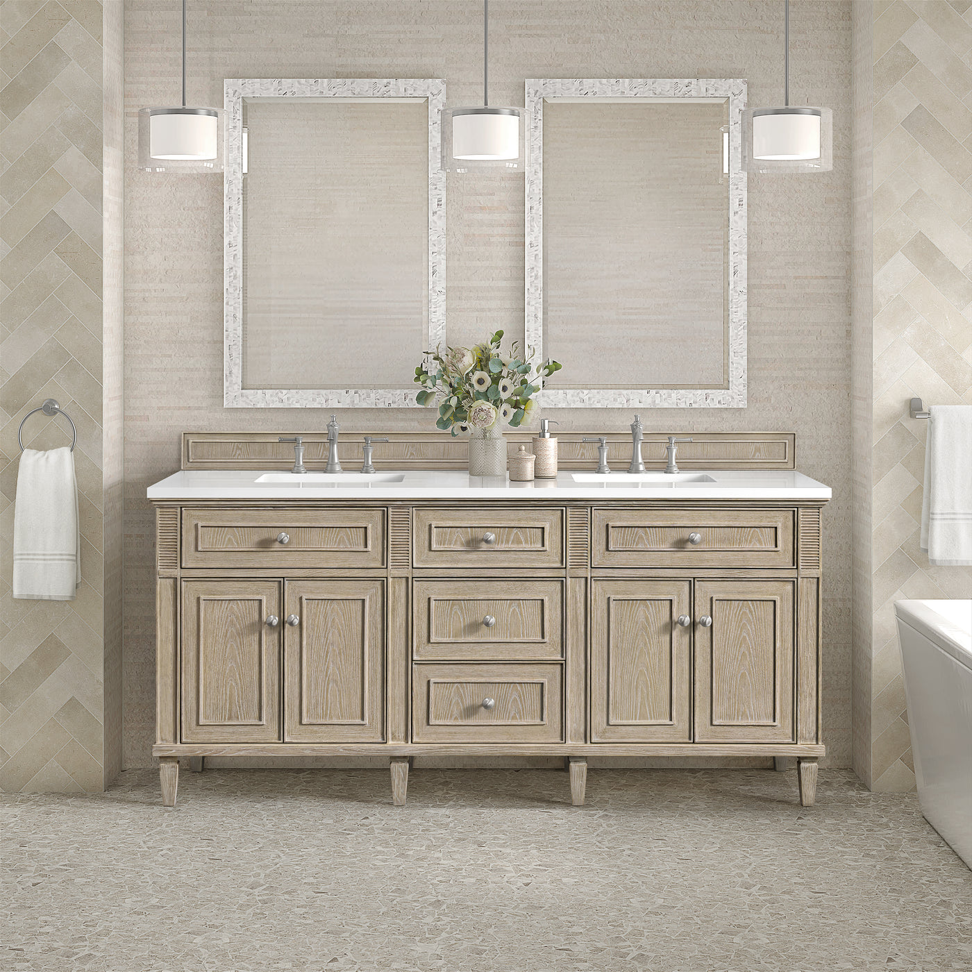 James Martin Lorelai 72" Double Bathroom Vanity, Whitewashed Oak by James Martin
