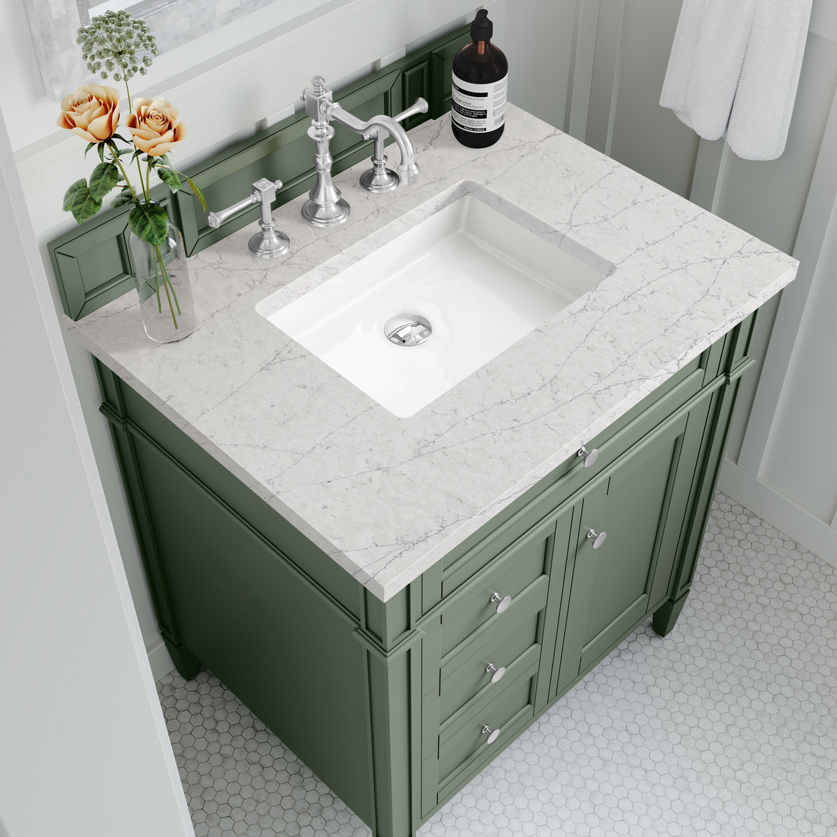 James Martin Brittany 30" Single Bathroom Vanity, Smokey Celadon, view 30