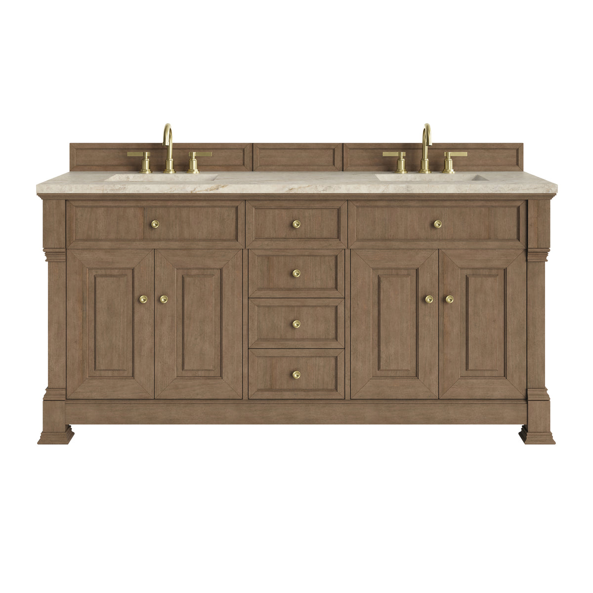 James Martin Brookfield 72" Double Bathroom Vanity, Pecan with Tajnar countertop