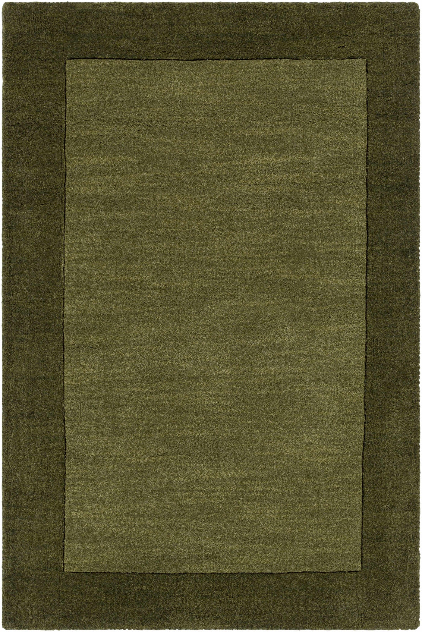 Bordered Solid Olive Green Wool Rug by Boutique Rugs