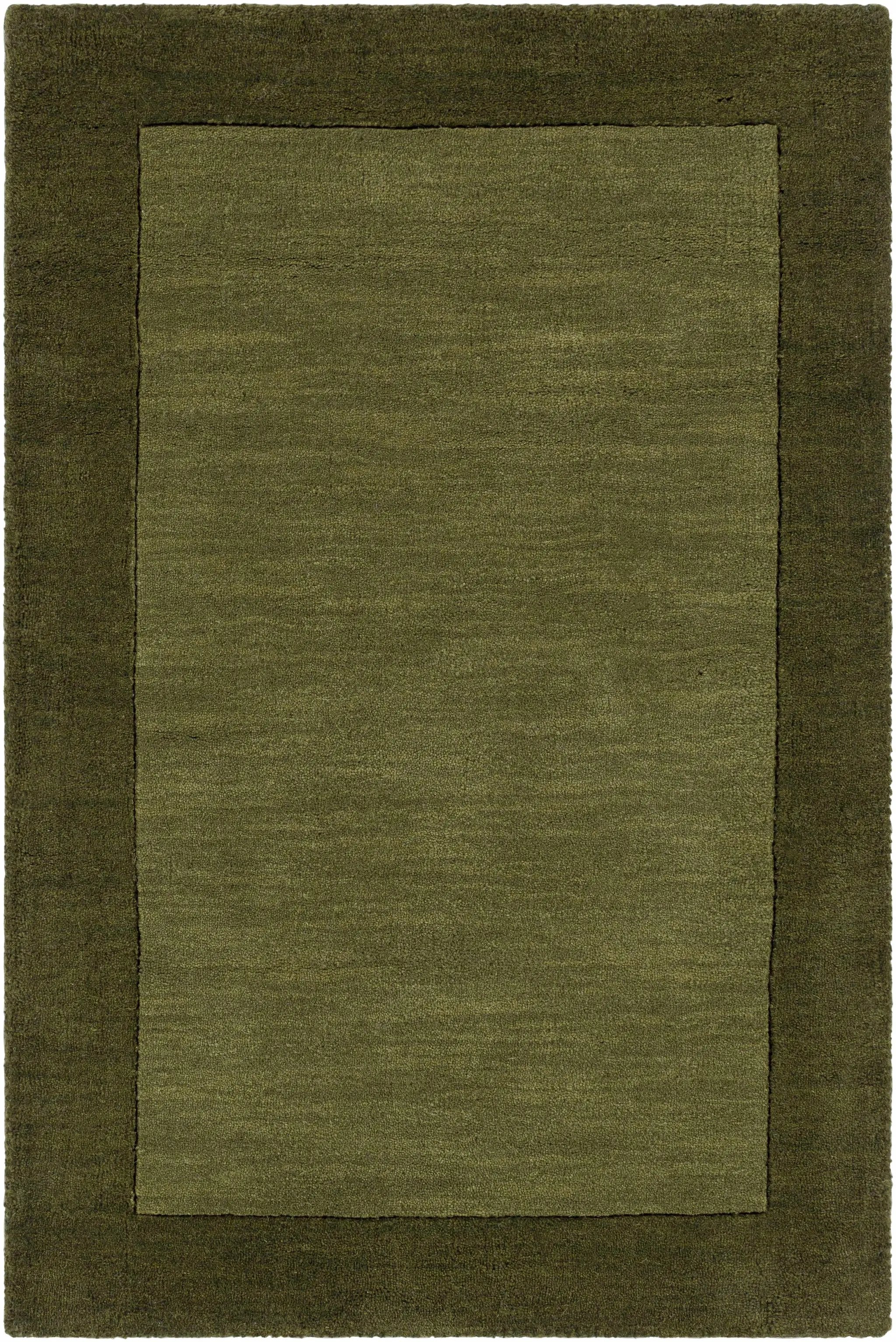 Bordered Solid Olive Green Wool Rug by Boutique Rugs