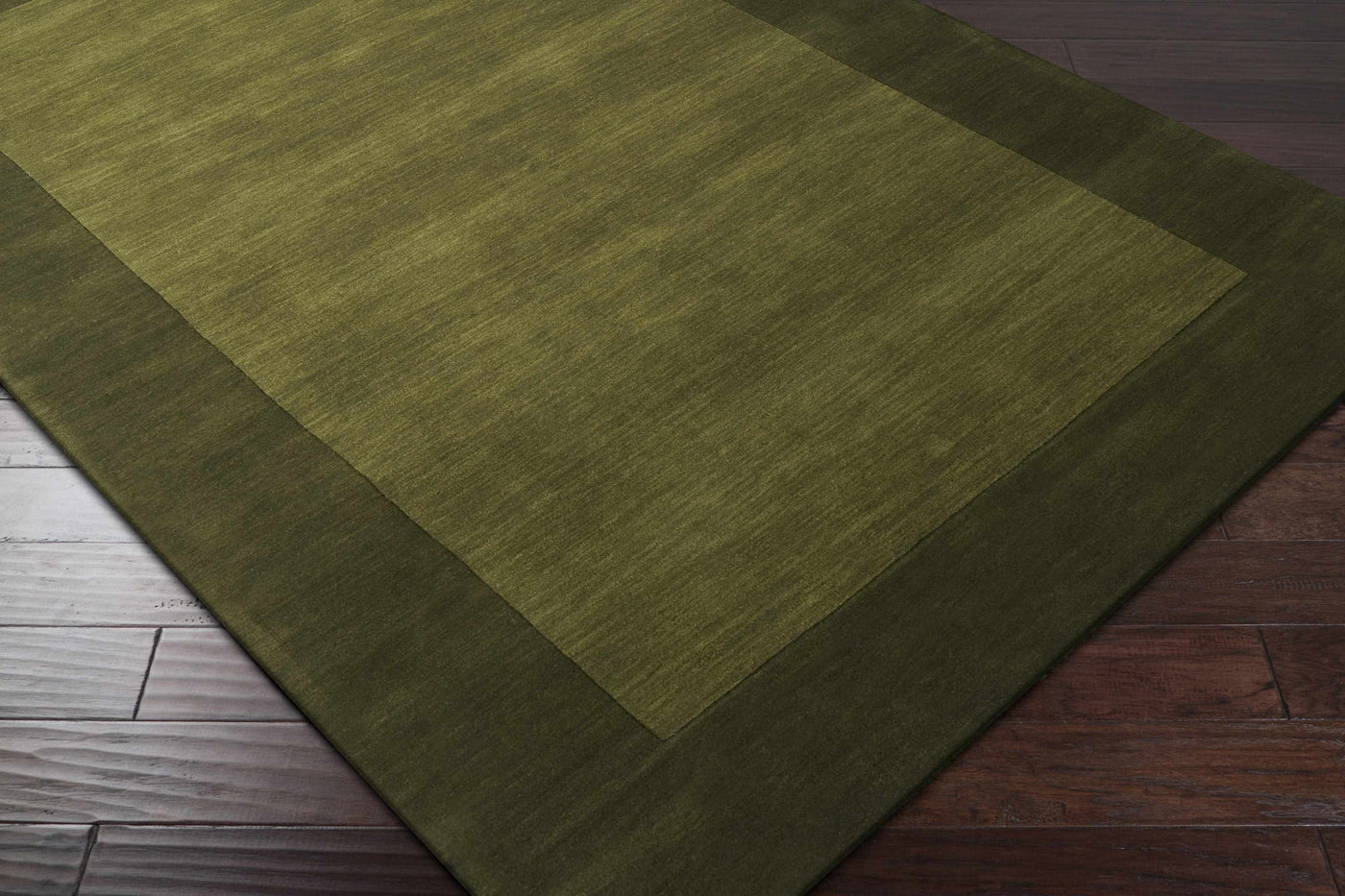 Bordered Solid Olive Green Wool Rug by Boutique Rugs