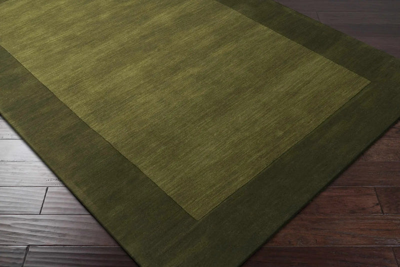 Bordered Solid Olive Green Wool Rug by Boutique Rugs