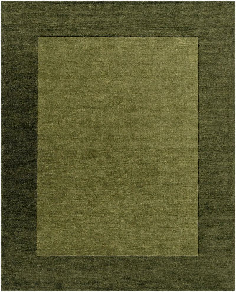 Bordered Solid Olive Green Wool Rug by Boutique Rugs
