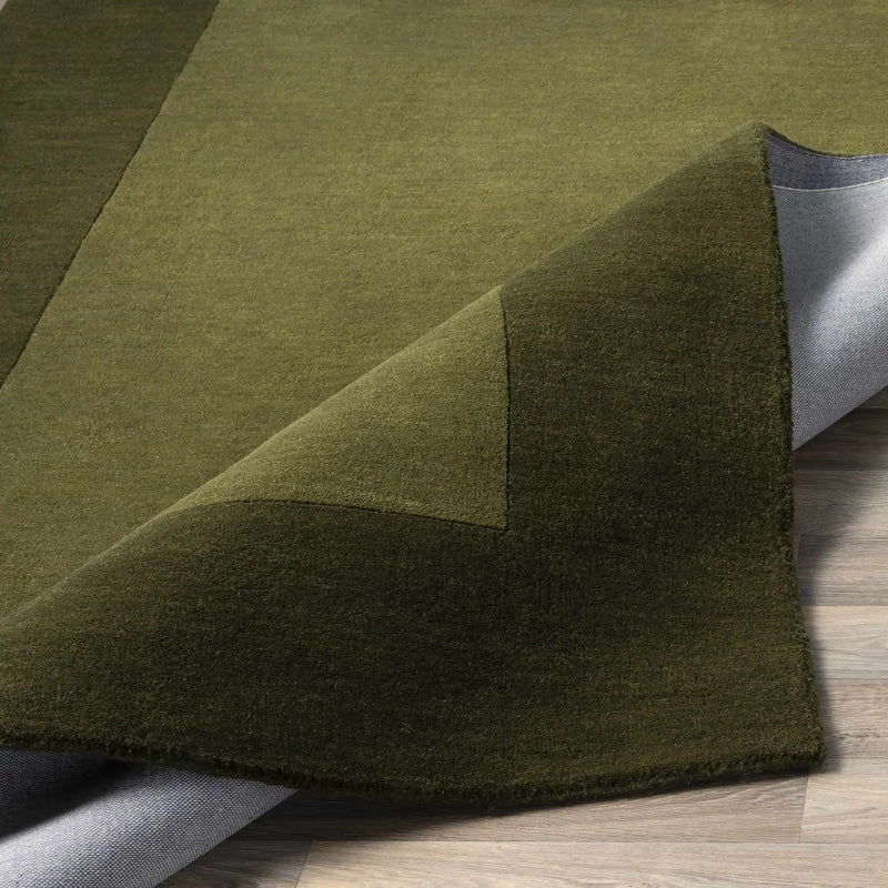 Bordered Solid Olive Green Wool Rug by Boutique Rugs
