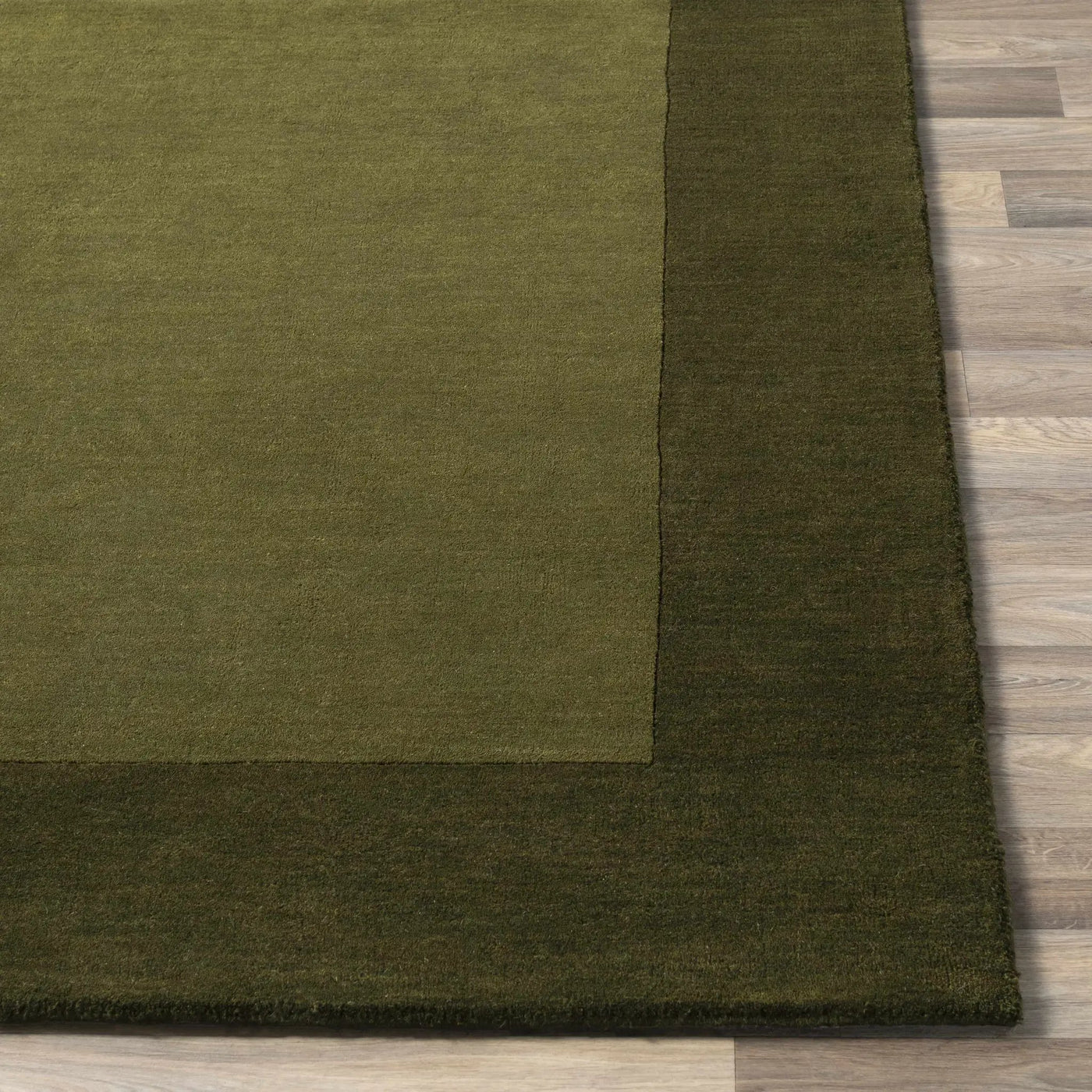 Bordered Solid Olive Green Wool Rug by Boutique Rugs
