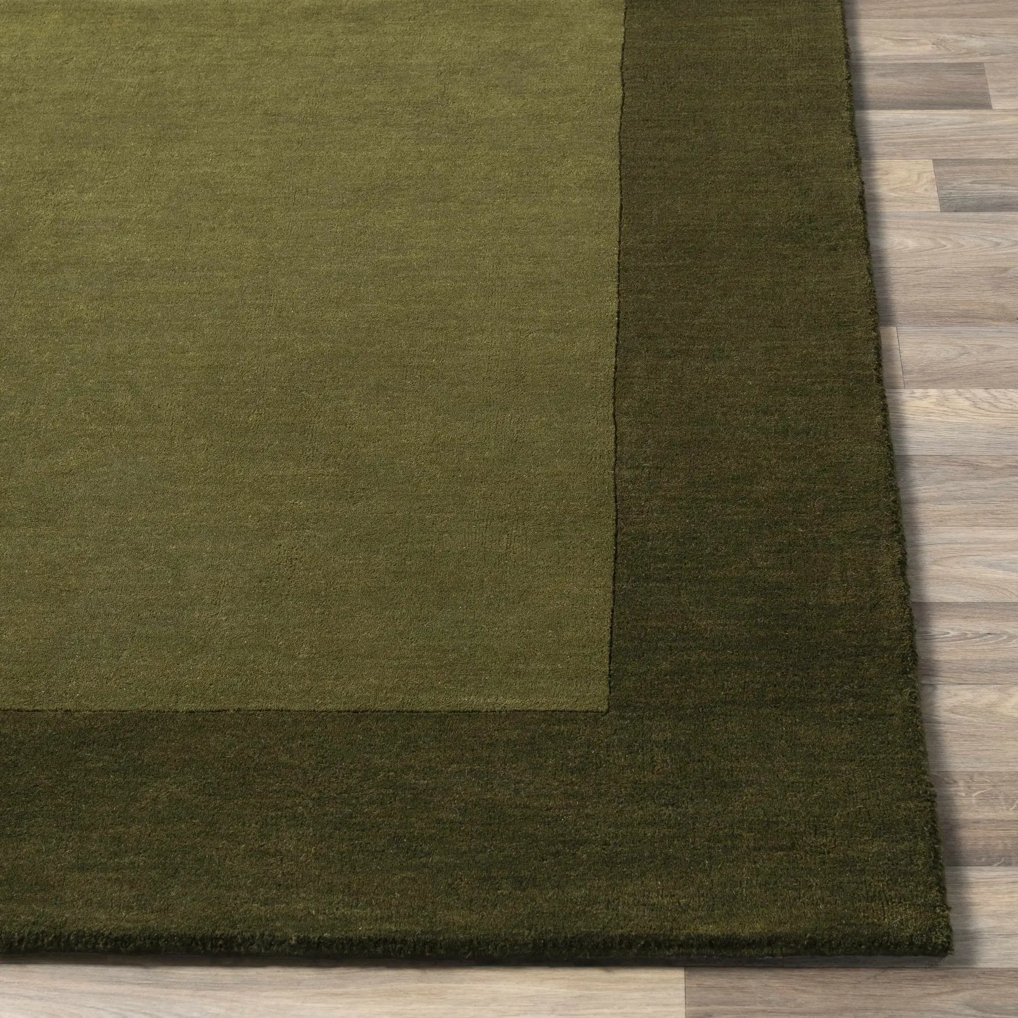 Bordered Solid Olive Green Wool Rug by Boutique Rugs