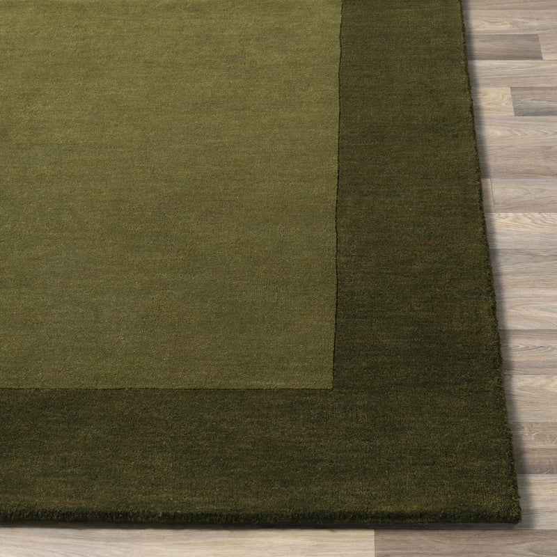 Bordered Solid Olive Green Wool Rug by Boutique Rugs