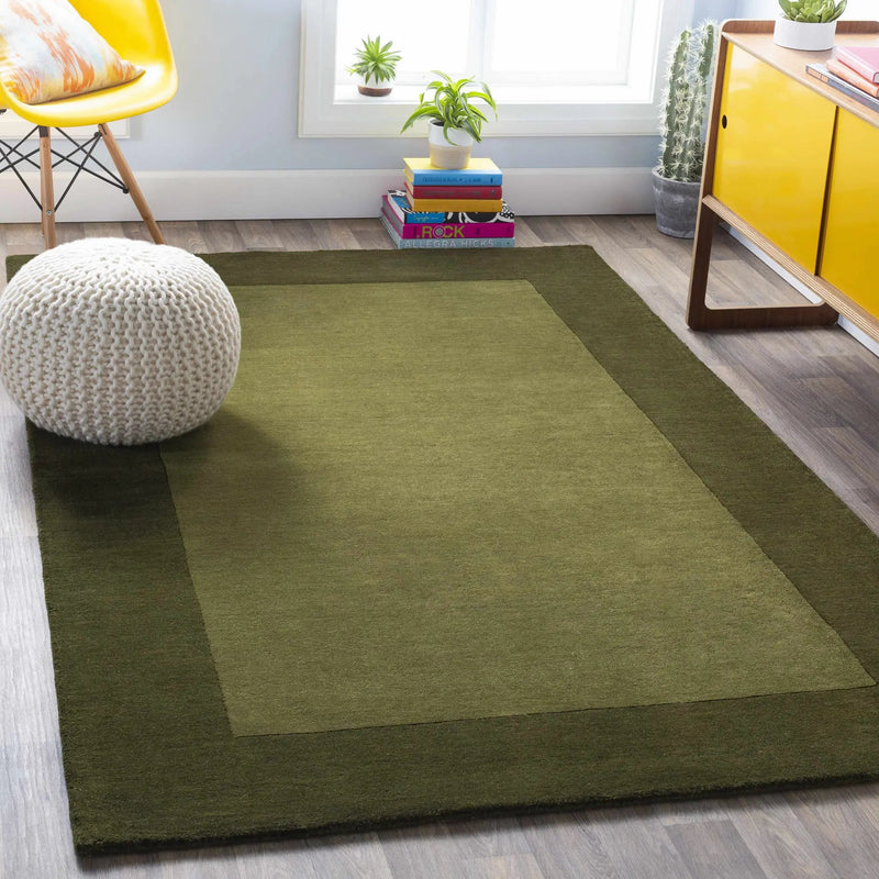 Bordered Solid Olive Green Wool Rug by Boutique Rugs