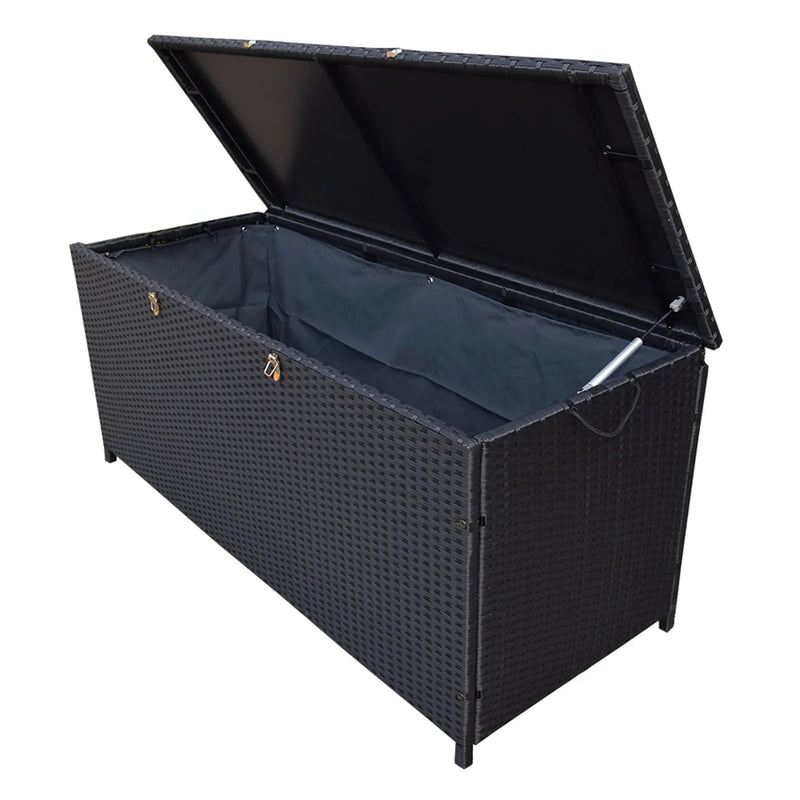 Black Wicker Patio Deck Box with 113 Gallon Storage and Metal Frame by Sharicks