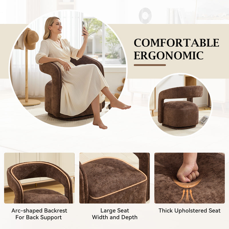 065-Chenille Fabric Swivel Accent Armchair, Comfy Barrel Leisure Chair With Curved Backrest, Upholstered Reading Chair With, photo 4 of 9
