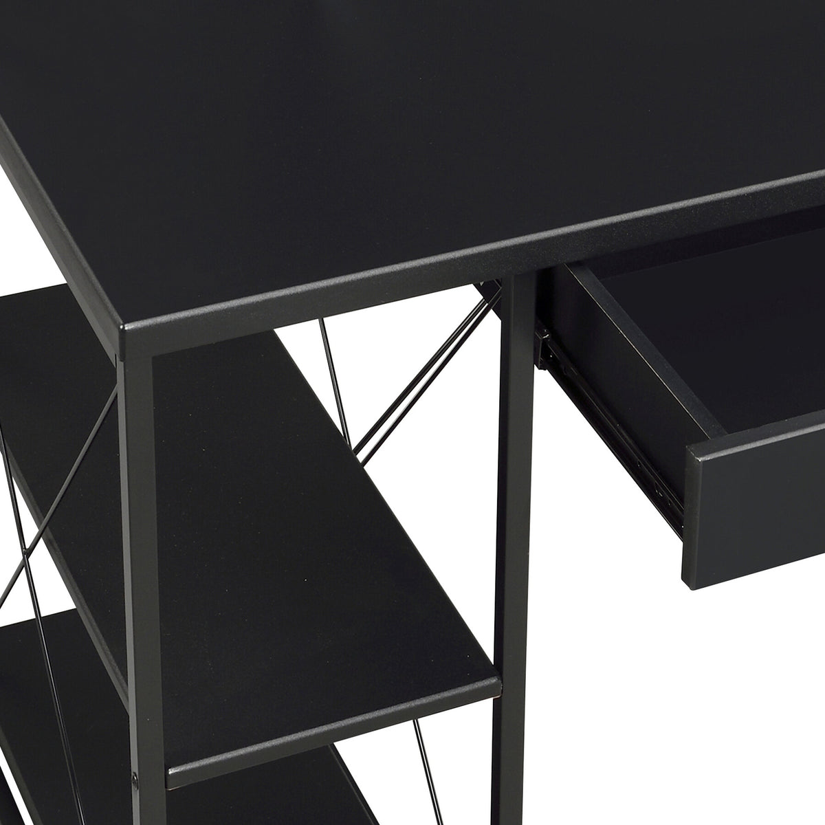 Black Office Desk with Open Shelves and Hutch - Black, photo 6 of 8