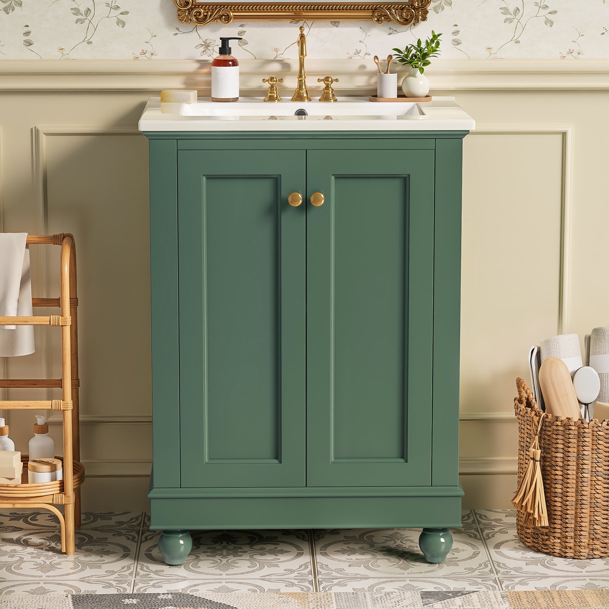 24 Inch Modern Bathroom Vanity Cabinet With Ceramic Sink by HouseOfZazla
