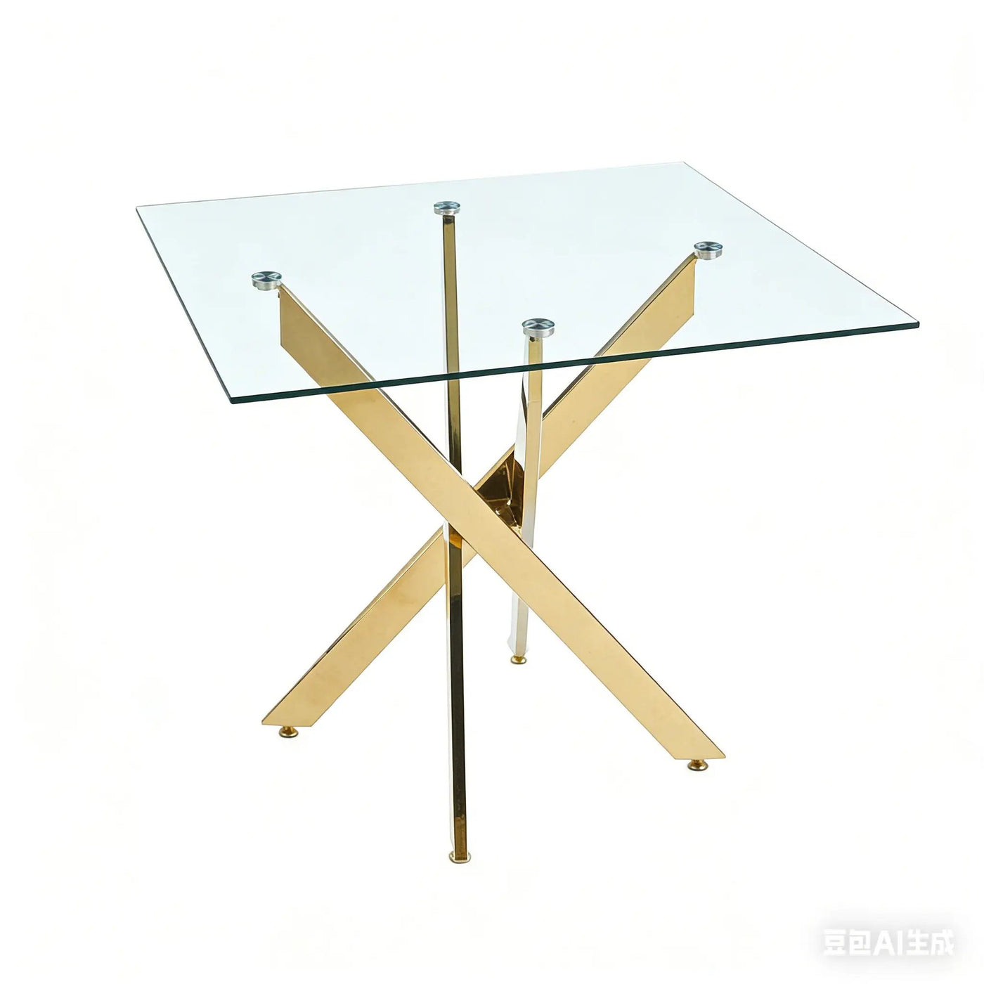 Dining Table With Cross Metal Leg And Tempered Glass, Modern Space Saving Kitchen Table For Living Room Legs, Square Table by HouseOfZazla