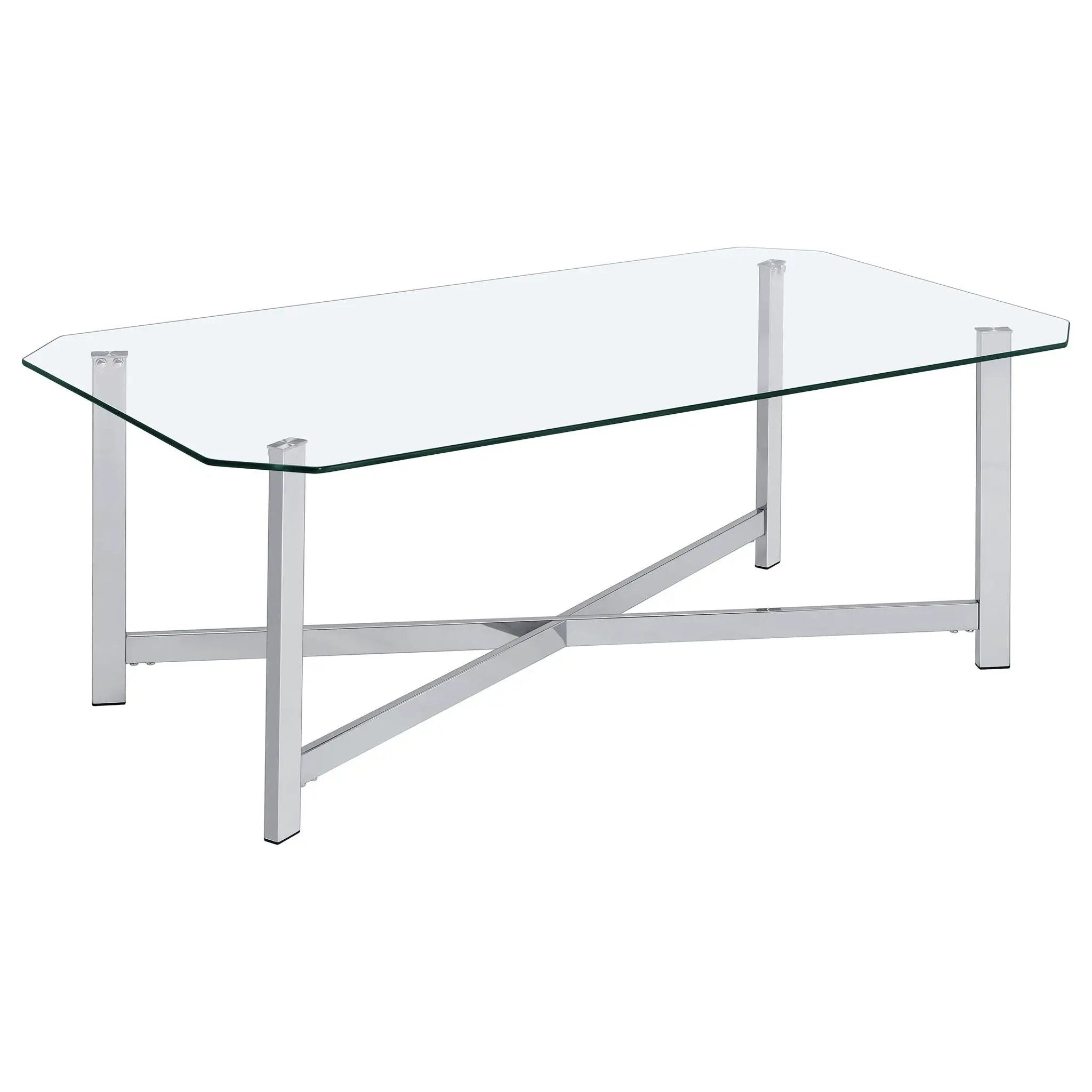 Cronin Rectangular Tempered Glass Top Cocktail Coffee Table Chrome by Unique Piece Furniture