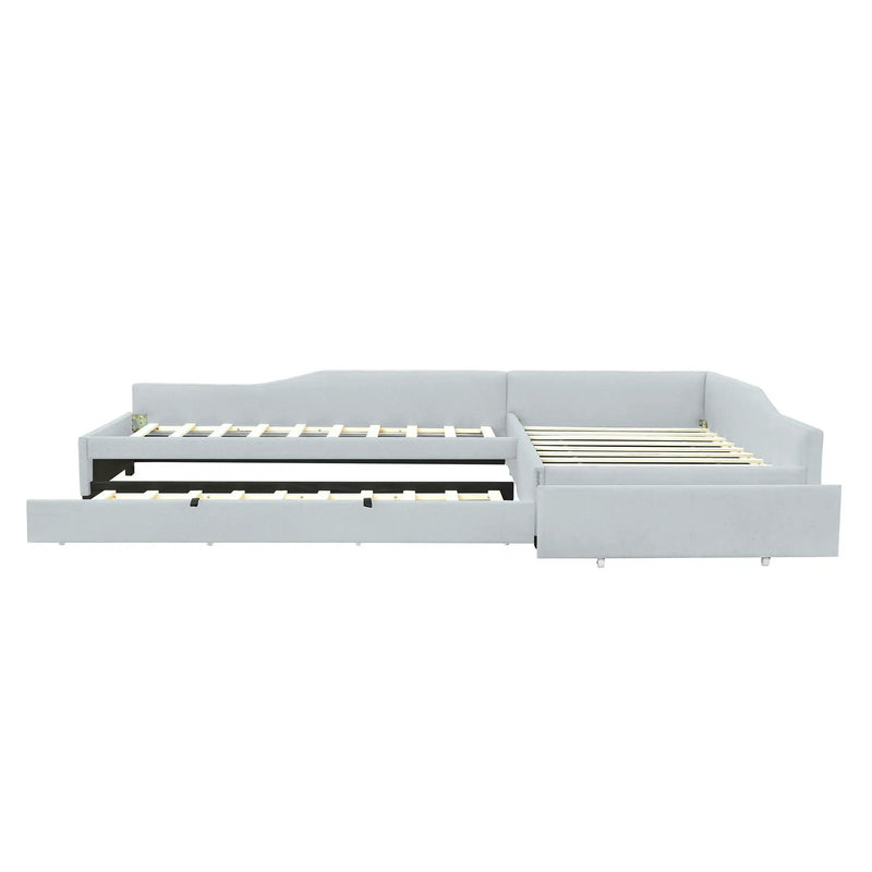 Upholstered Double Daybed With Trundle And Drawer