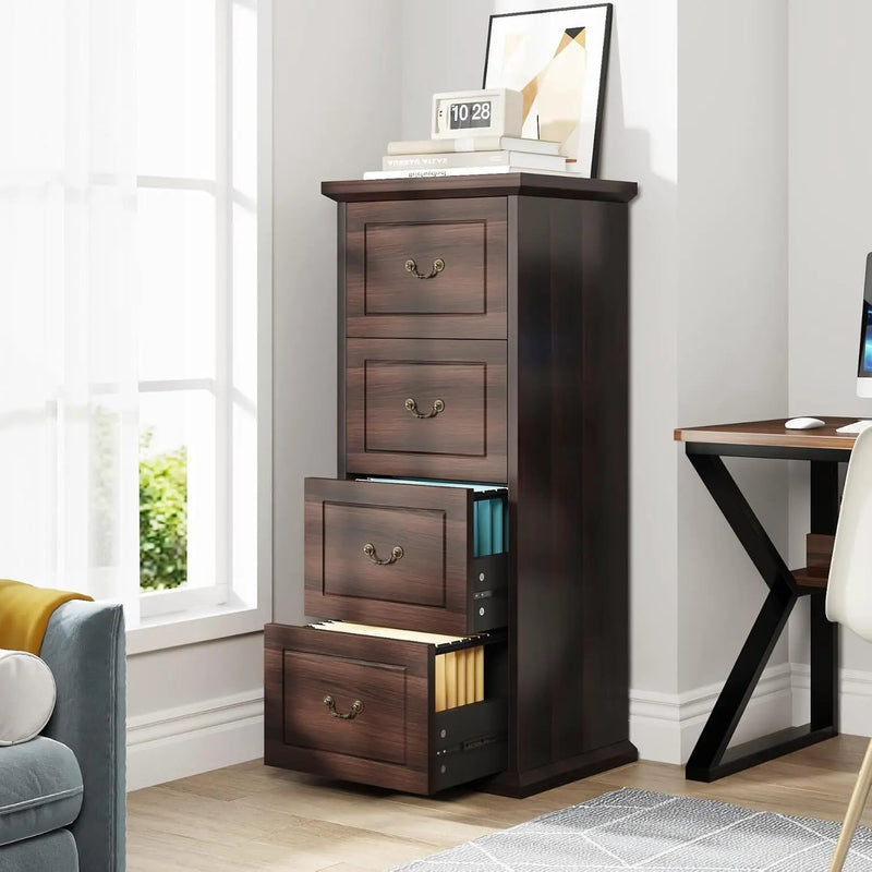 4 Drawer Vertical File Cabinet For A4 / Letter Files - Walnut
