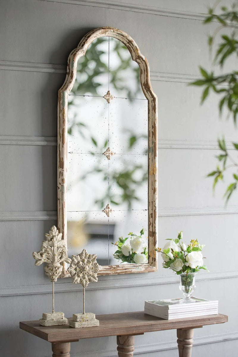 Large & Framed Wall Mirror, Arched Mirror With Decorative Window Look For Living Room - Cream by Unique Piece Furniture