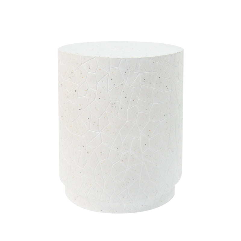 Terrazzo Concrete Drum End Table with Weather-Resistant Finish - White, photo 2 of 9