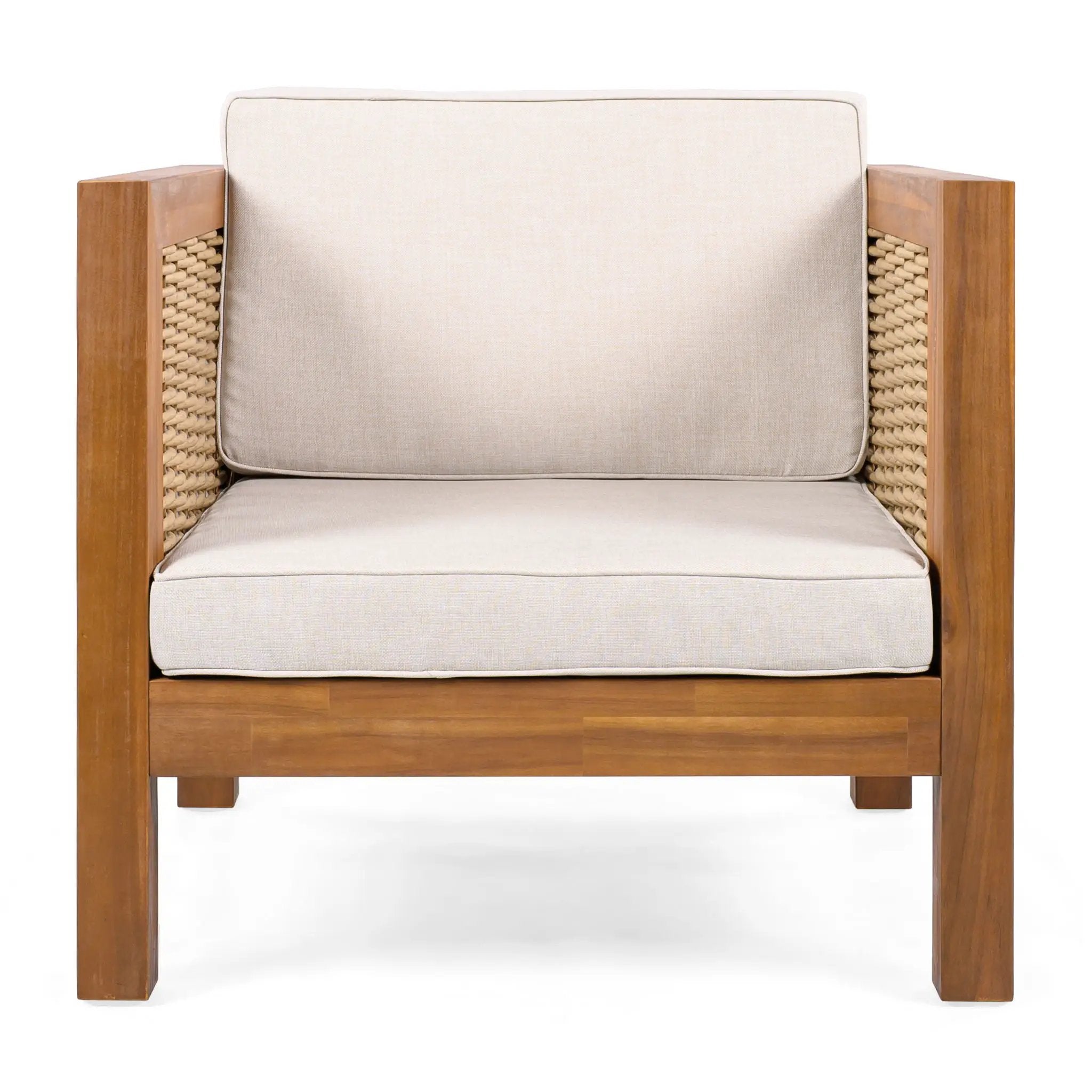 Outdoor Club Chair With Rope Arm And Cushions - Beige / Teak by HouseOfZazla