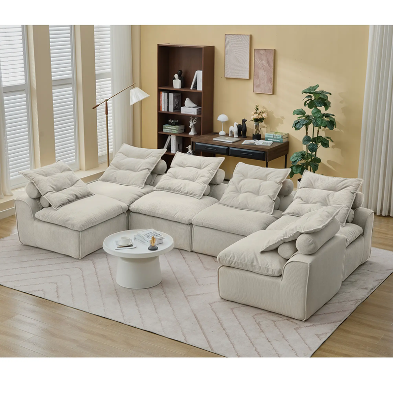 Modular Sofa 6-Piece Set in Beige Corduroy by GigaTech by HouseOfZazla
