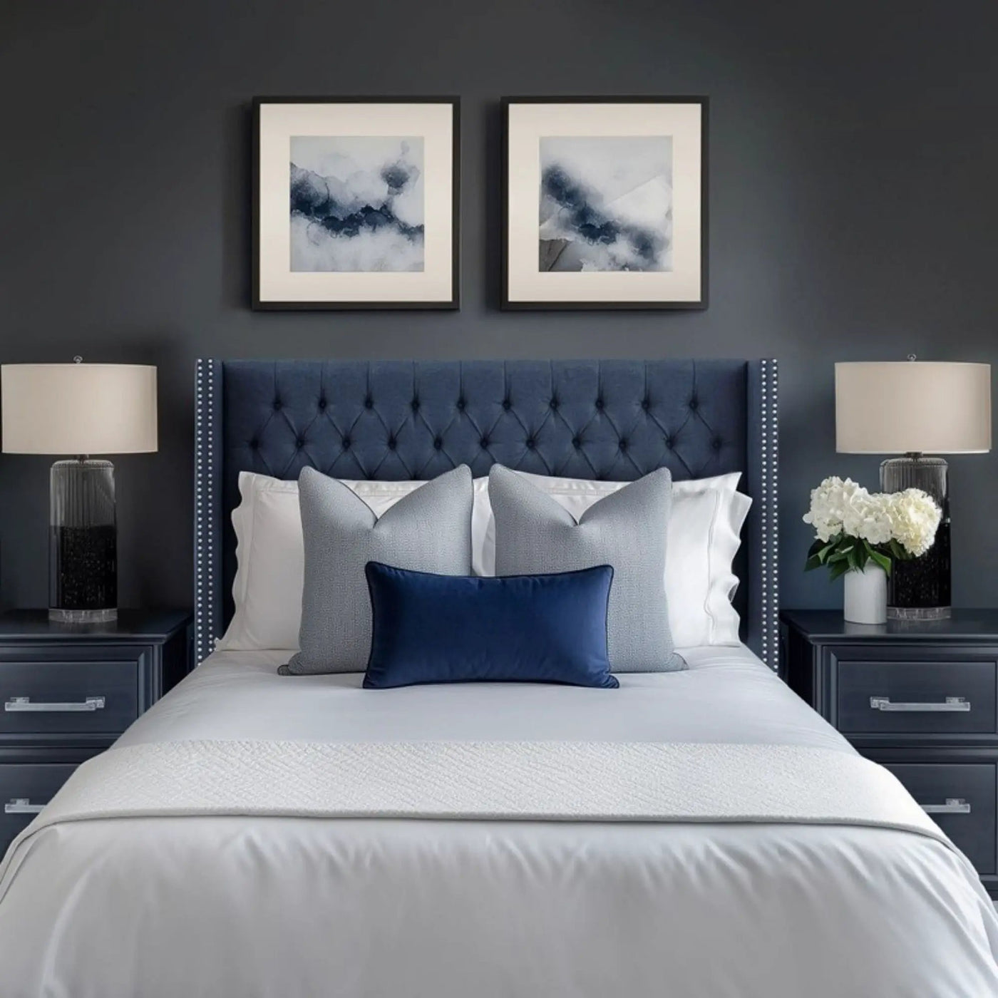 Transitional Upholstery Headboard With Tufted Buttons And Nailhead Trim by HouseOfZazla