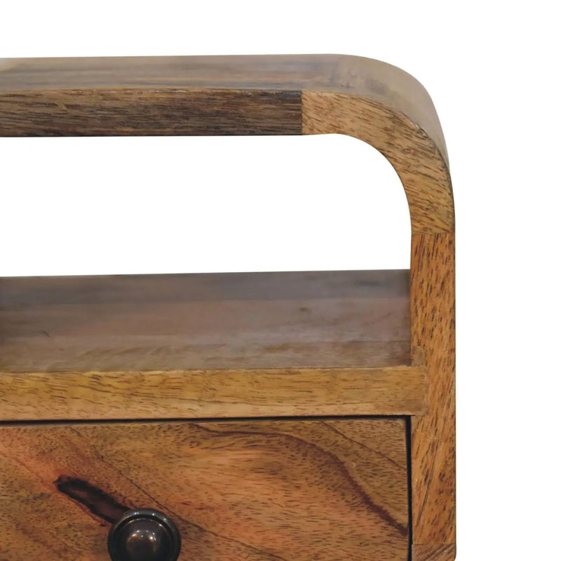 Solid Wood Extra Mini Oak-ish Curve Open Slot Nightstand by HouseOfZazla