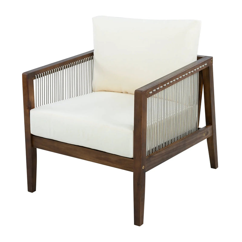 Outdoor Club Chairs (Set of 2), Acacia Wood Frame with Rope Back, Water-Repellent by HouseOfZazla