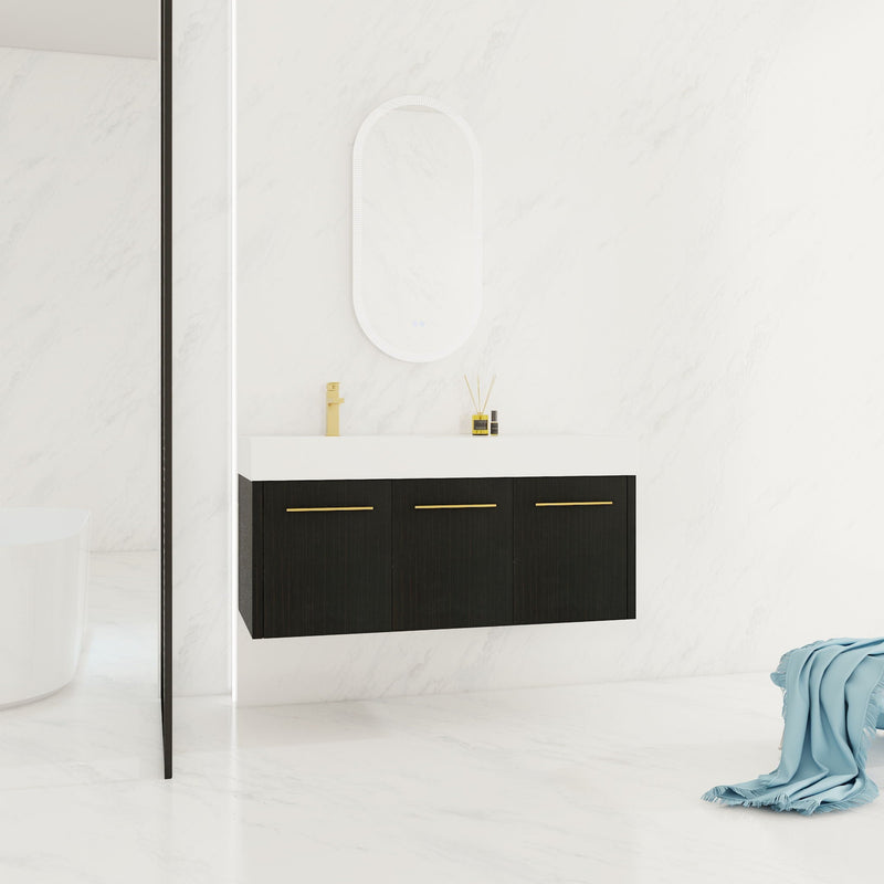 Contemporary 48" Wall Mounted Bathroom Vanity with Resin Sink - Black Chestnut, photo 21 of 25