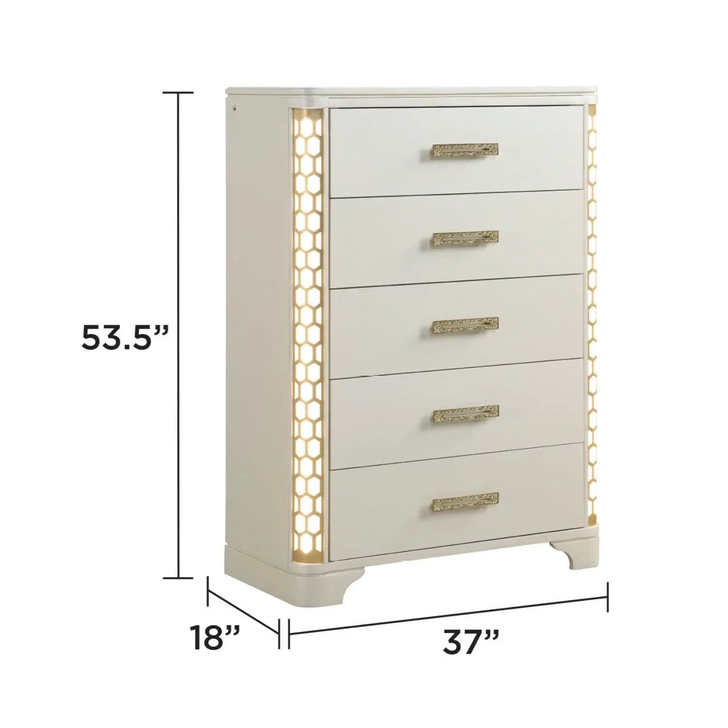 Jasmine - 5 Drawer Chest With Side LED Lightning - Beige