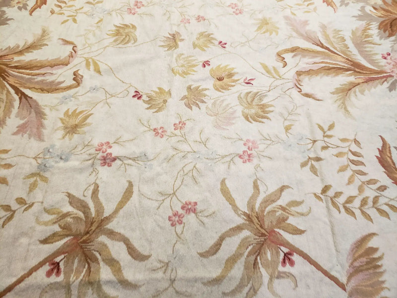 7' 7" x 9' 8" Needlepoint Rug Floral Beige Flat Weave Carpet 8x10 Handmade New Area Rug by Jewel Rugs