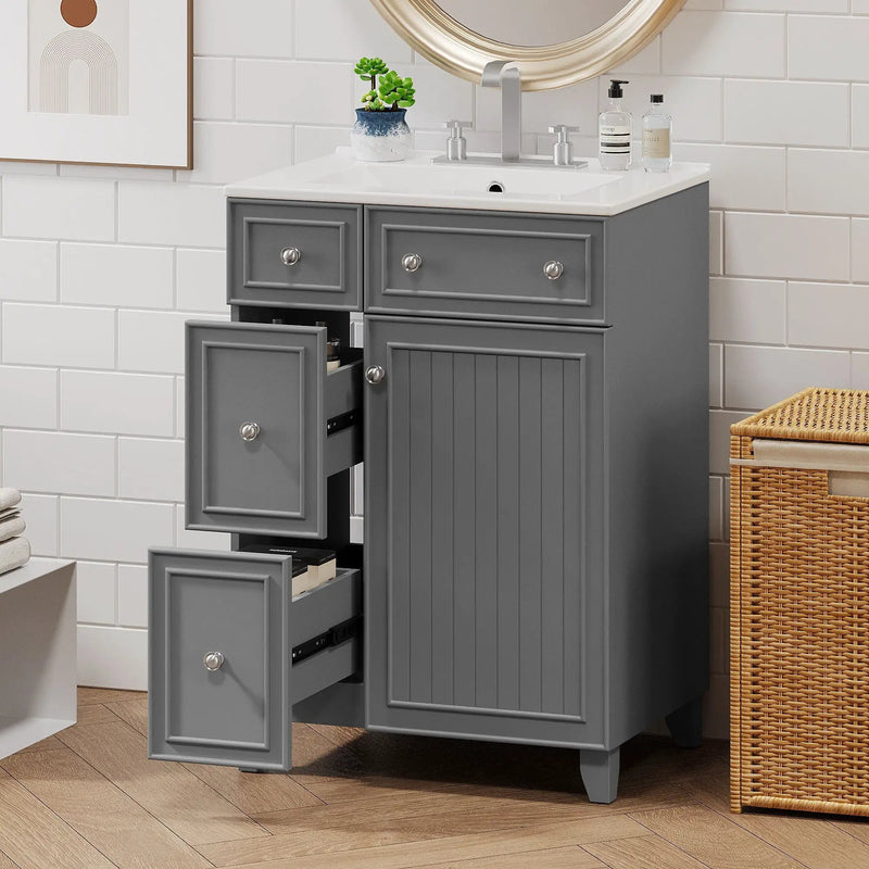 Transitional Style Bathroom Vanity Cabinet With Ceramic Sink by HouseOfZazla
