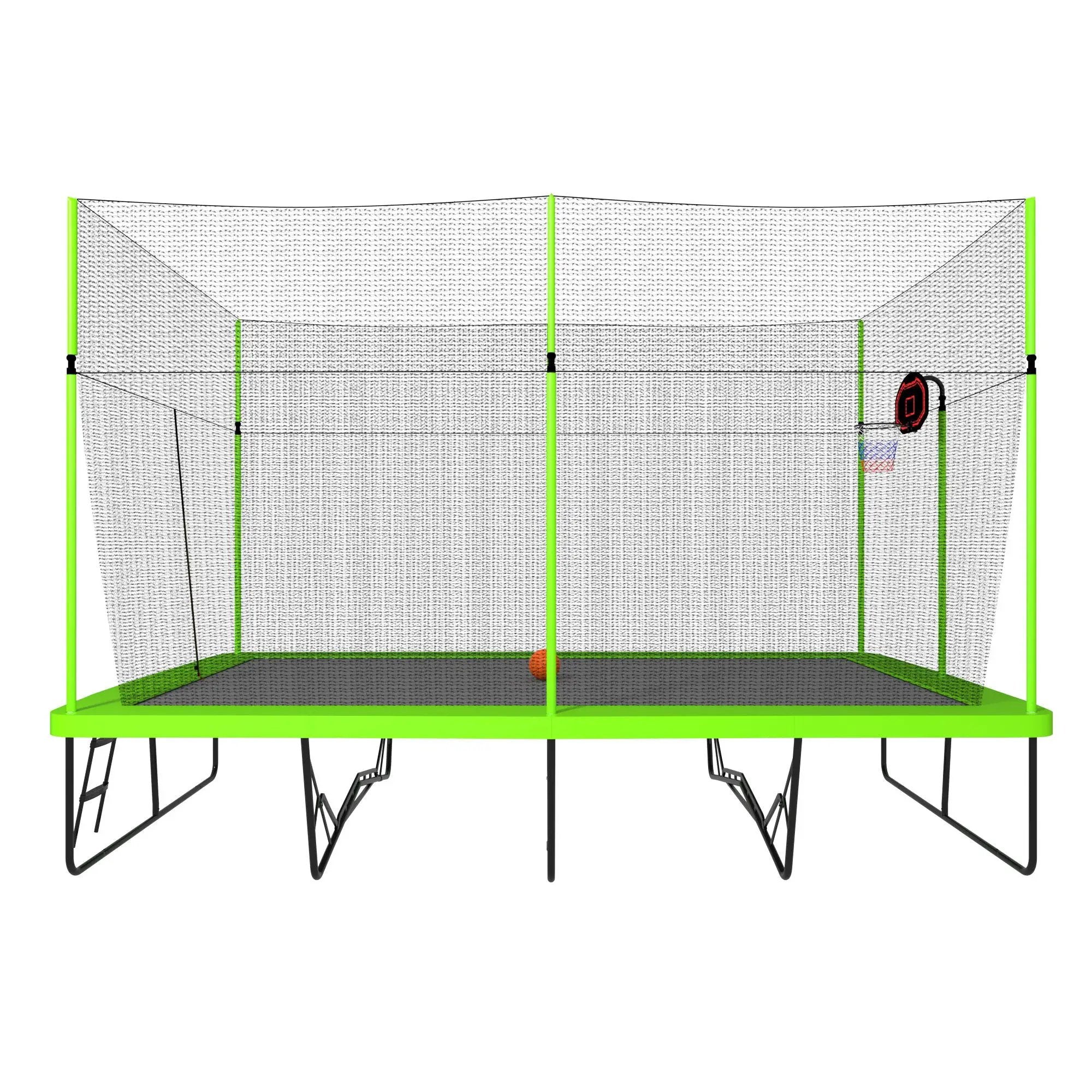 10Ft By 17Ft Rectangule Trampoline With Powder-Coated Galvanized Steel Tubes With Basketball Hoop System Advanced Ladder - Green by HouseOfZazla