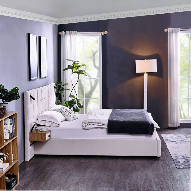 Upholstered Hydraulic Platform Bed With Storage Shelves, Reading Lamps, USB Port by HouseOfZazla