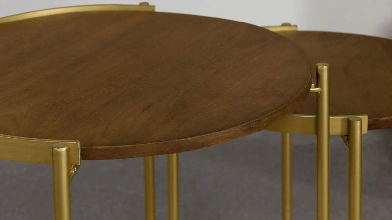 Malka 2-piece Round Wood Nesting Table Dark Brown and Gold by Unique Piece Furniture