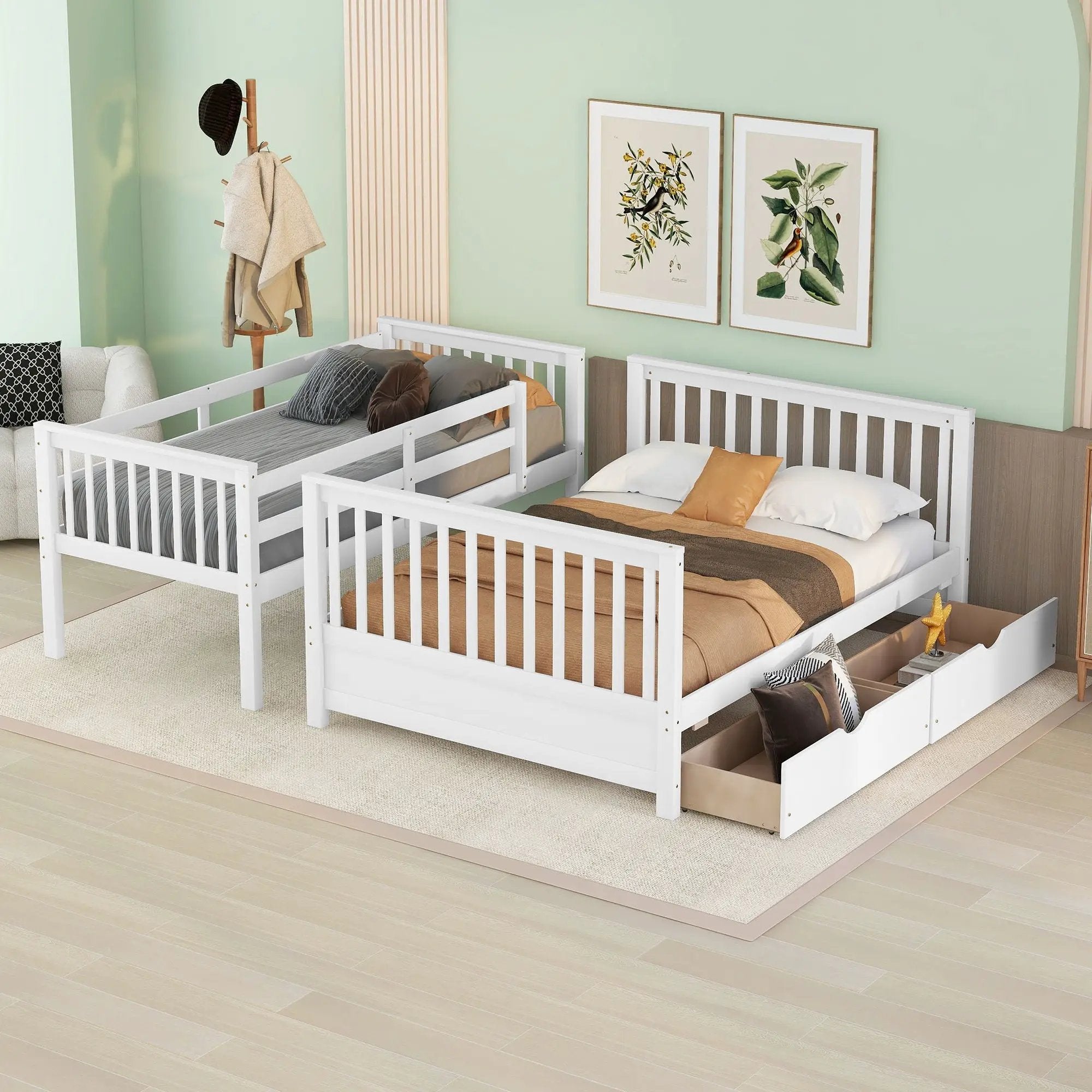 Bunk Bed With Ladders And 2 Storage Drawers