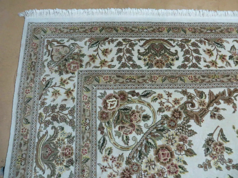 8' X 10' Handmade Chinese Floral Oriental Wool Silk Accent Rug Ivory Organic by Jewel Rugs