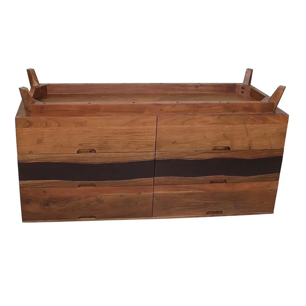 Sierra 6 Drawer Sideboard, Wood Credenza / Cabinets / Chests / Nightstands - Natural Wood / Brown by HouseOfZazla