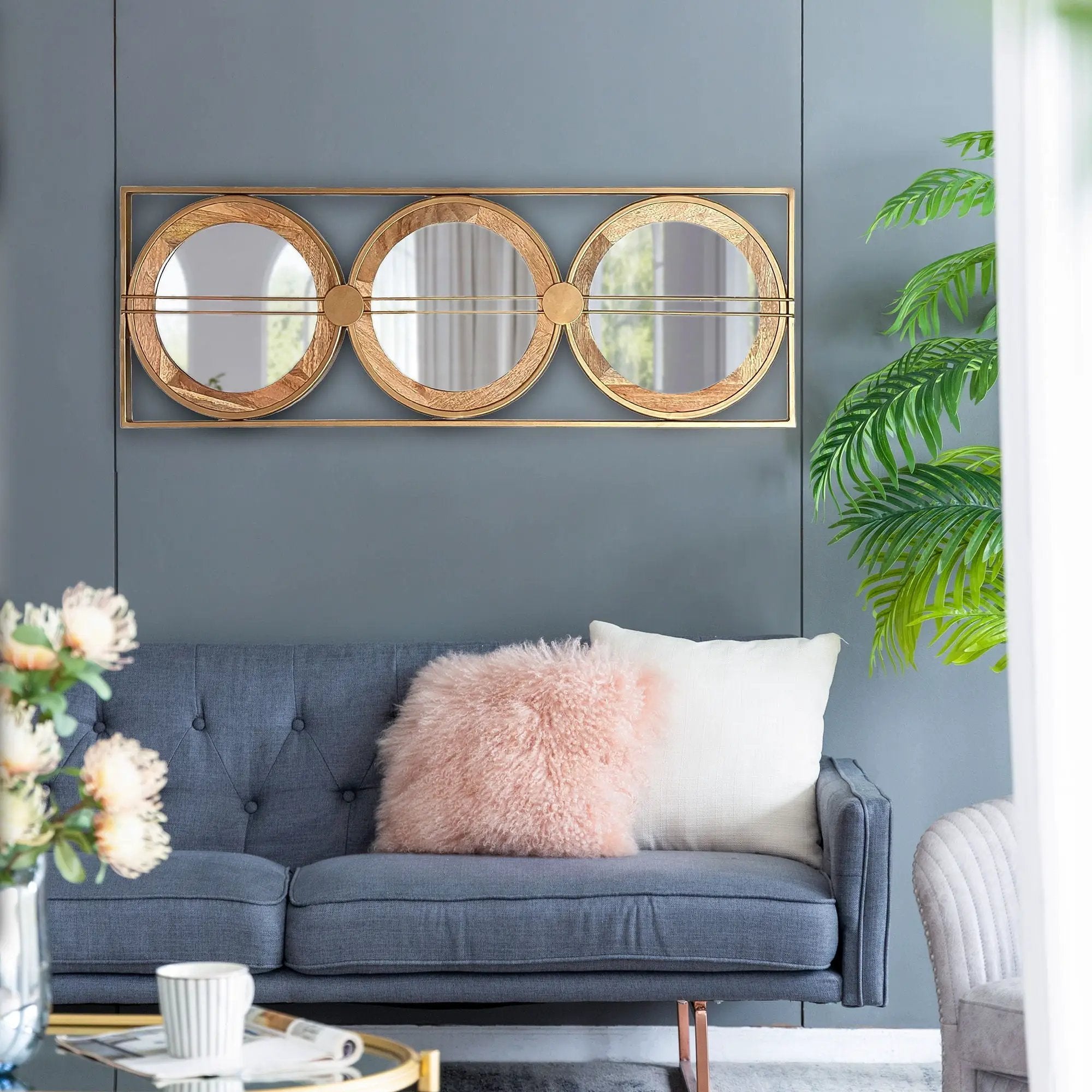 3 Mirror Piece Wall Mirror InRectangular Frame, Home Wall Decor For Bedroom Living Room - Brown by HouseOfZazla