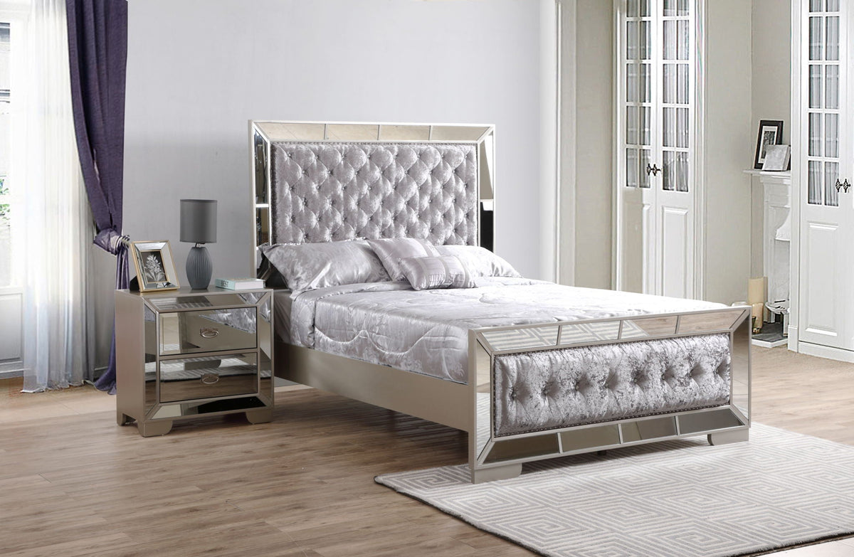 Contemporary Panel Bed with Mirrored Accents - Beige or Pearl Silver, photo 5 of 34