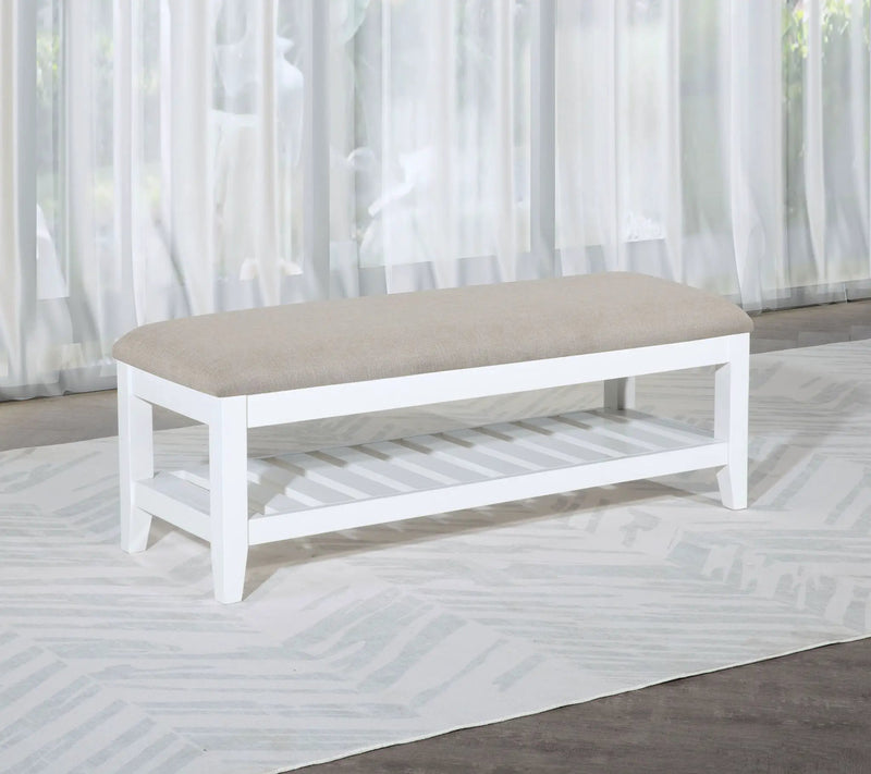 Bexhill Upholstered Rectangular Bench with Shelf White by Unique Piece Furniture