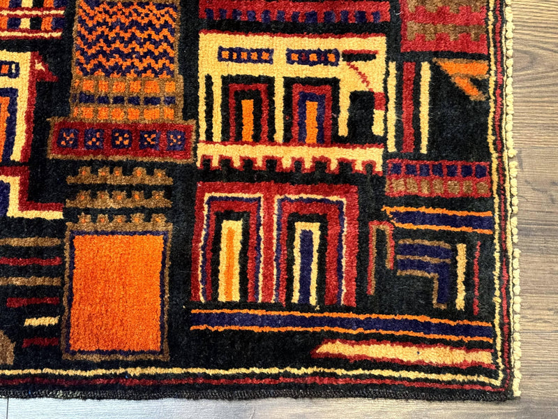 Balouch Rug 3x5, City Pictorial, Afghan Rug by Jewel Rugs