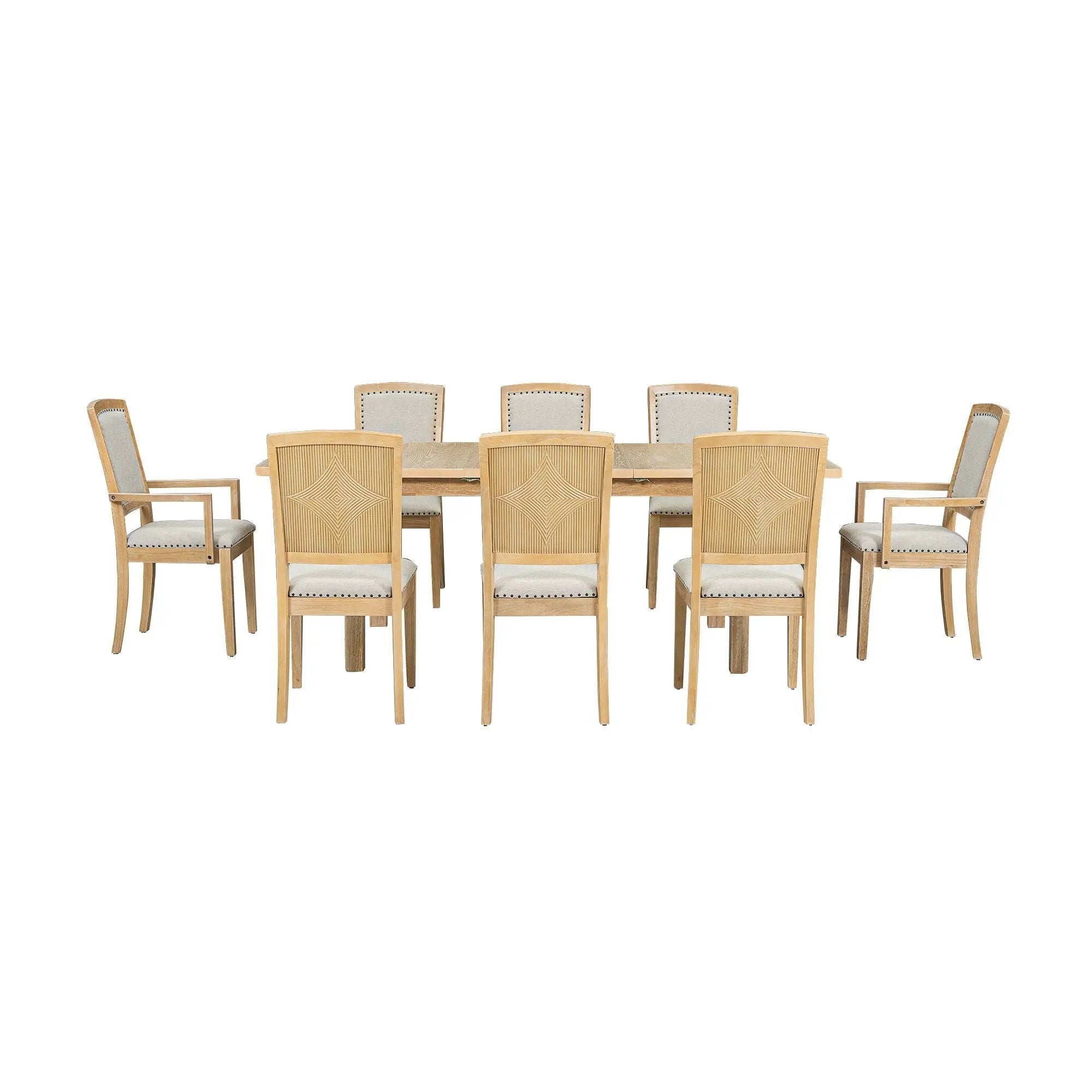 Topmax - Rustic Extendable Dining Table Set With Removable Leaf, 6 Upholstered Armless Dining Chairs And 2 Padded Arm Chairs, 9 Pieces by HouseOfZazla