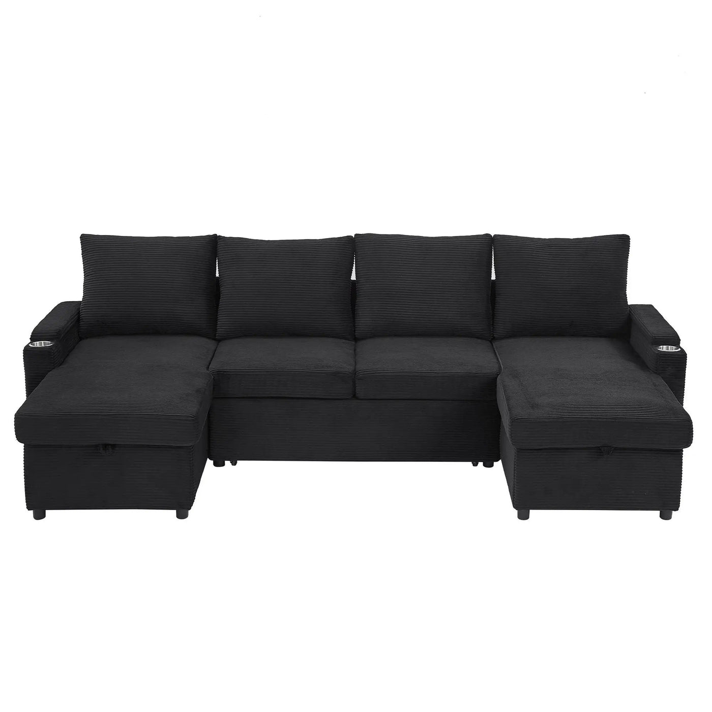 U Shaped Sectional Sofa Bed With Storage Chaise Lounges, USB Ports, And Cup Holders by HouseOfZazla