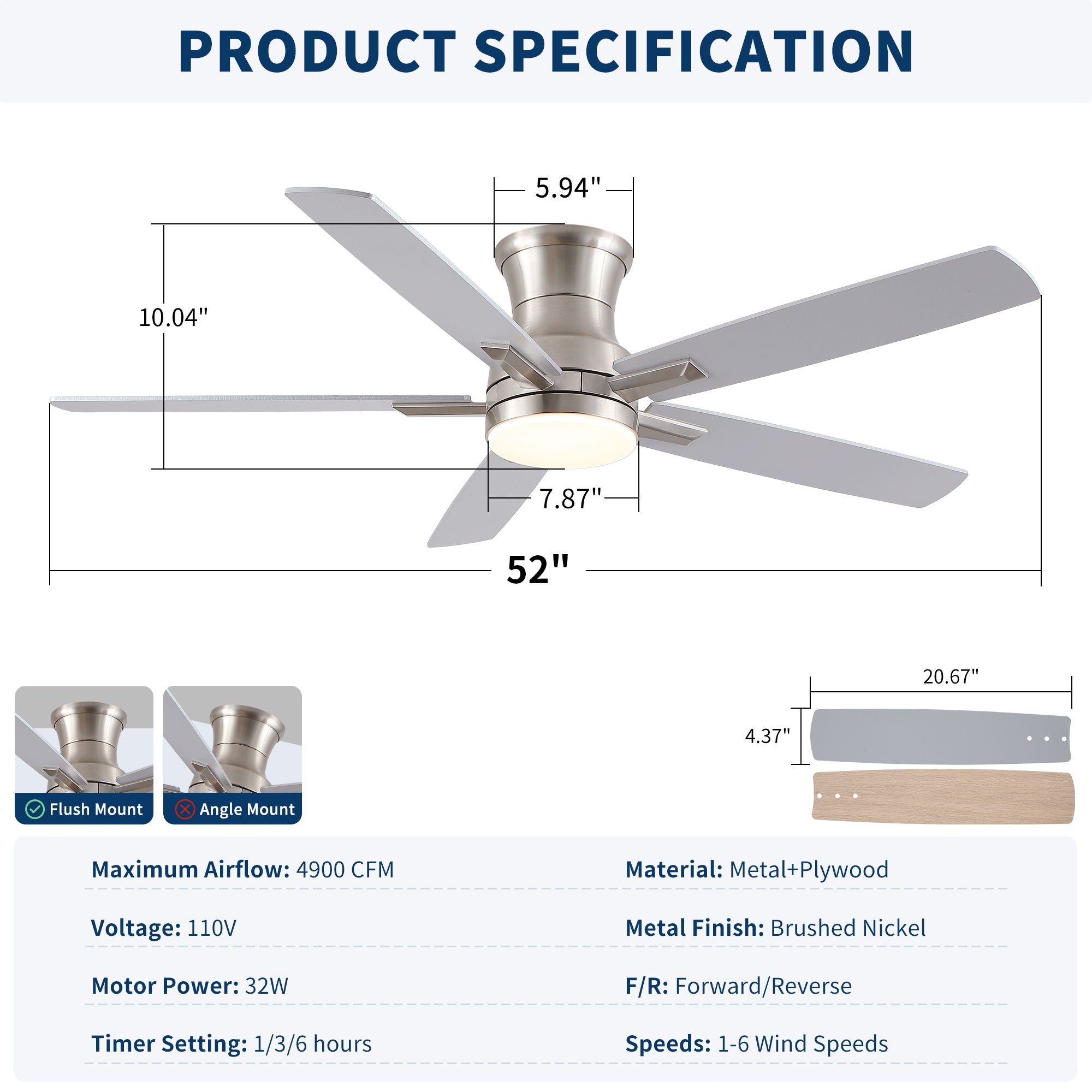 Mordern Flush Mount Ceiling Fan With Light And Remote Control by HouseOfZazla