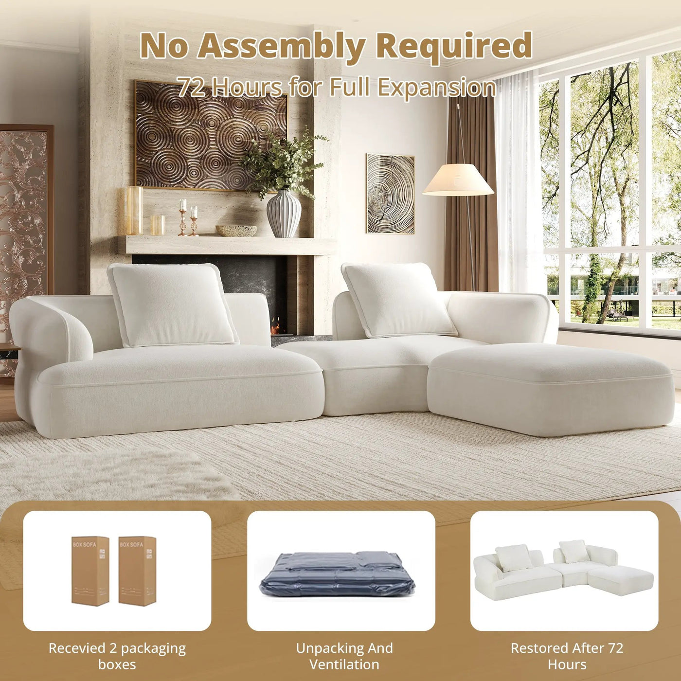122" Modern L-Shaped Sectional Sofa with High-Density Foam and Chaise Lounge by HouseOfZazla