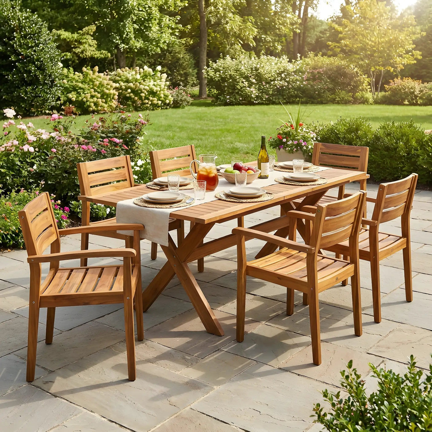 7 Pieces Acacia Wood Outdoor Dining Set by HouseOfZazla