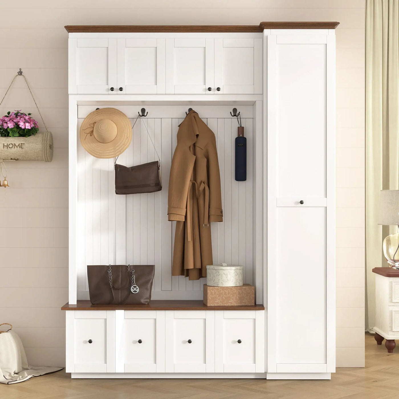 Entryway Hall Tree With Storage Bench, Coat Rack Shoe Bench With Cabinets by HouseOfZazla
