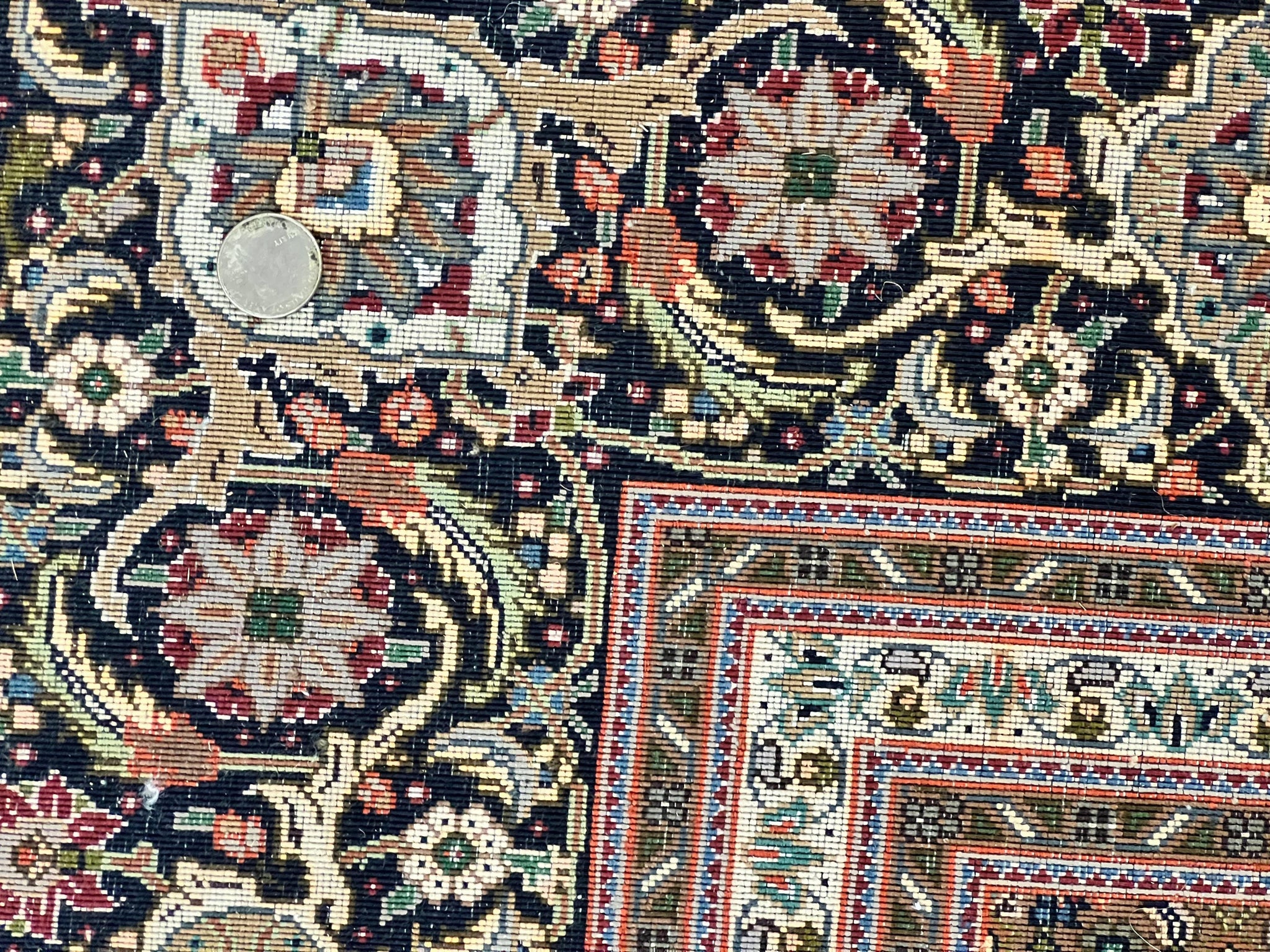 Persian Tabriz Rug 7x10, Very Fine 330 KPSI 50 Raj, Black and Beige, Handmade Wool Vintage Persian Carpet by Jewel Rugs