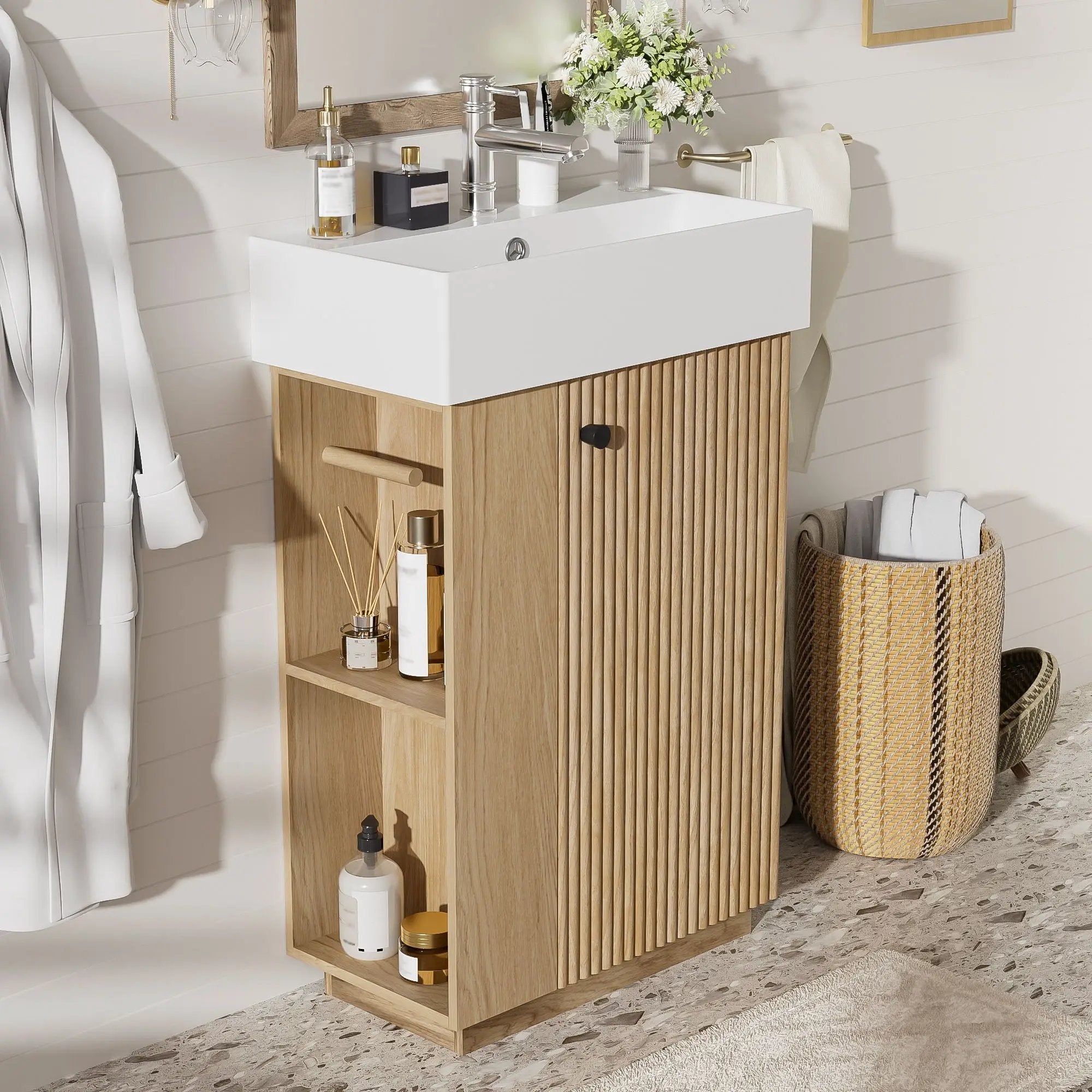 Bathroom Vanity With Sink, Freestanding Wood Grain Cabinet With Storage by Unique Piece Furniture